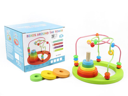 Beads Around The Tower With Stacker – Montessori-Inspired Learning Toy