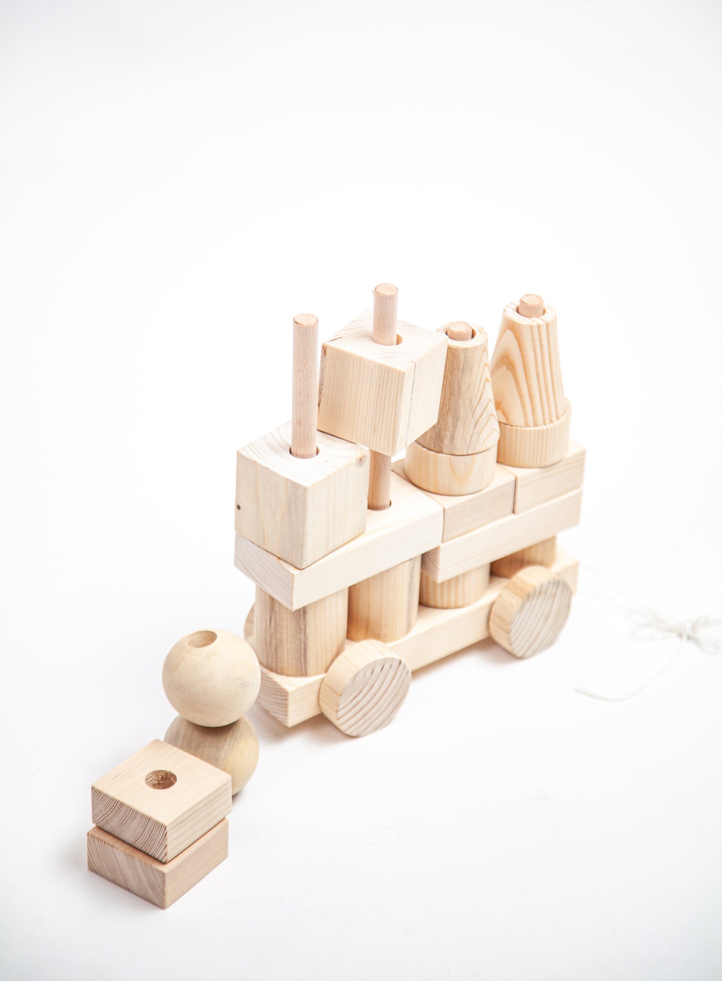 Wooden Pull-Along Vehicle with Blocks – STEM Learning Through Play