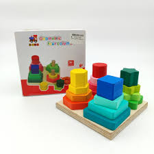 Wooden Geometric Four-Column Shape Sorting & Stacking Board