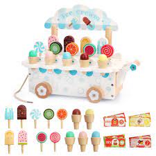 Wooden Ice Cream Cart Pretend Play Set | Role Play & Life Skills Toy (Ages 3+)