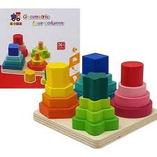Wooden Geometric Four-Column Shape Sorting & Stacking Board