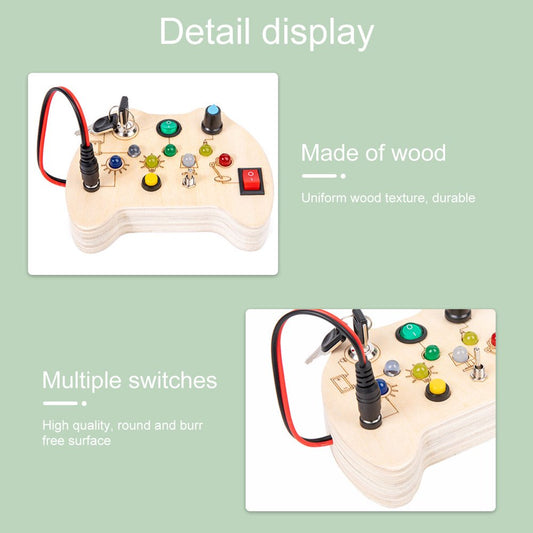 Montessori LED Light Switch Busy Board – Educational Wooden Travel Activity Board
