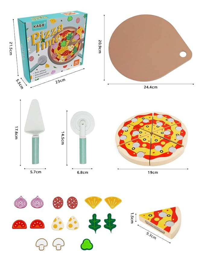 Wooden Pizza Pretend Play Set with Toppings & Accessories – Montessori Kitchen Role Play Toy