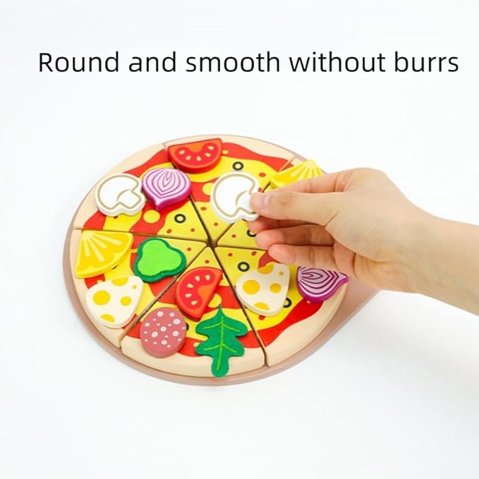 Wooden Pizza Pretend Play Set with Toppings & Accessories – Montessori Kitchen Role Play Toy