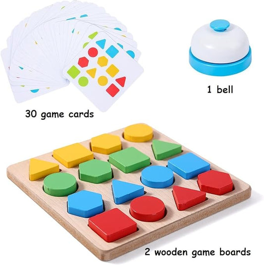 Wooden Shape & Color Matching Puzzle Game with Bell & Cards | Montessori Logic Toy (Ages 3–6 Years)