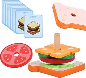 STEM Wooden Burger & Sandwich Stacking Toy – Pretend Play Learning Set (3+ Years)