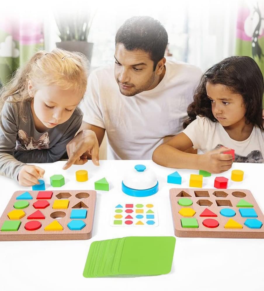 Wooden Shape & Color Matching Puzzle Game with Bell & Cards | Montessori Logic Toy (Ages 3–6 Years)