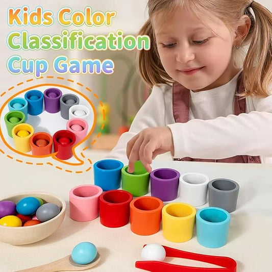 Rainbow Balls in Cups – Montessori Color Sorting & Stacking Toy