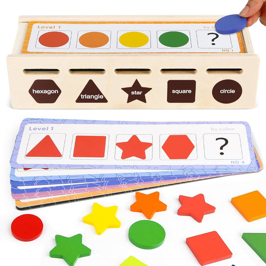 Montessori Wooden Shape Sorting Box with 25 Geometric Blocks – Color & Shape Learning Toy for Toddlers