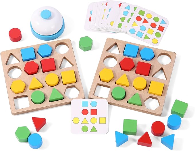 Wooden Shape & Color Matching Puzzle Game with Bell & Cards | Montessori Logic Toy (Ages 3–6 Years)