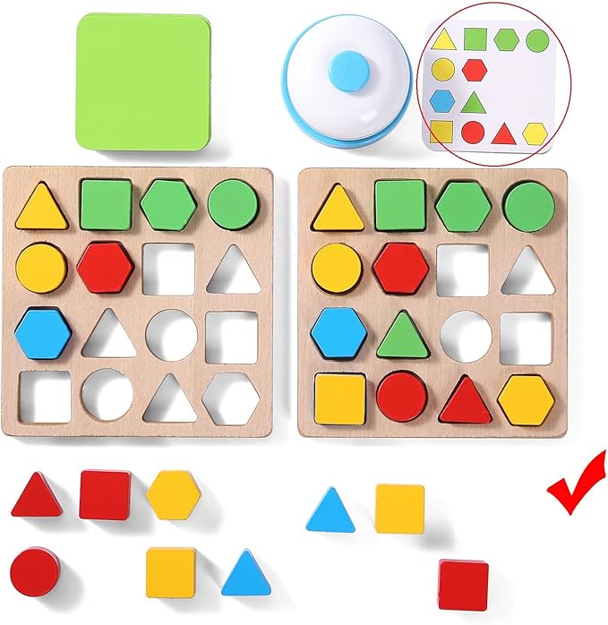 Wooden Shape & Color Matching Puzzle Game with Bell & Cards | Montessori Logic Toy (Ages 3–6 Years)