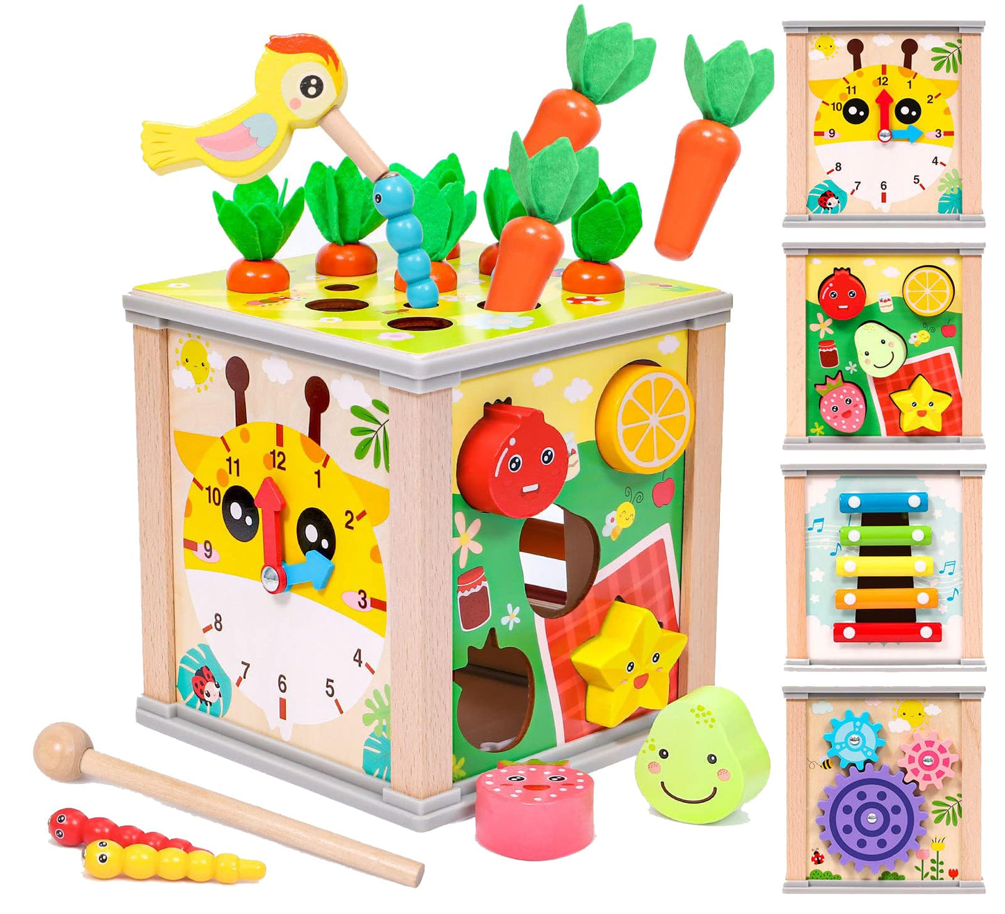 6-in-1 Wooden Montessori Activity Cube – Early Learning Toy for Babies & Kids