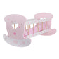 Pink rocking crib with heart patterns on a white background