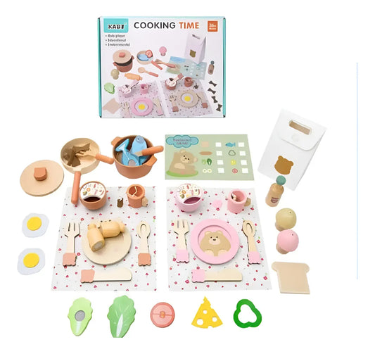 Wooden Pretend Play Kitchen Set | Food & Utensils (Ages 3–6 Years)