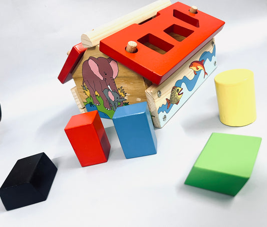 Hut-Shaped Wooden Shape Sorter – Perfect for Younger Kids