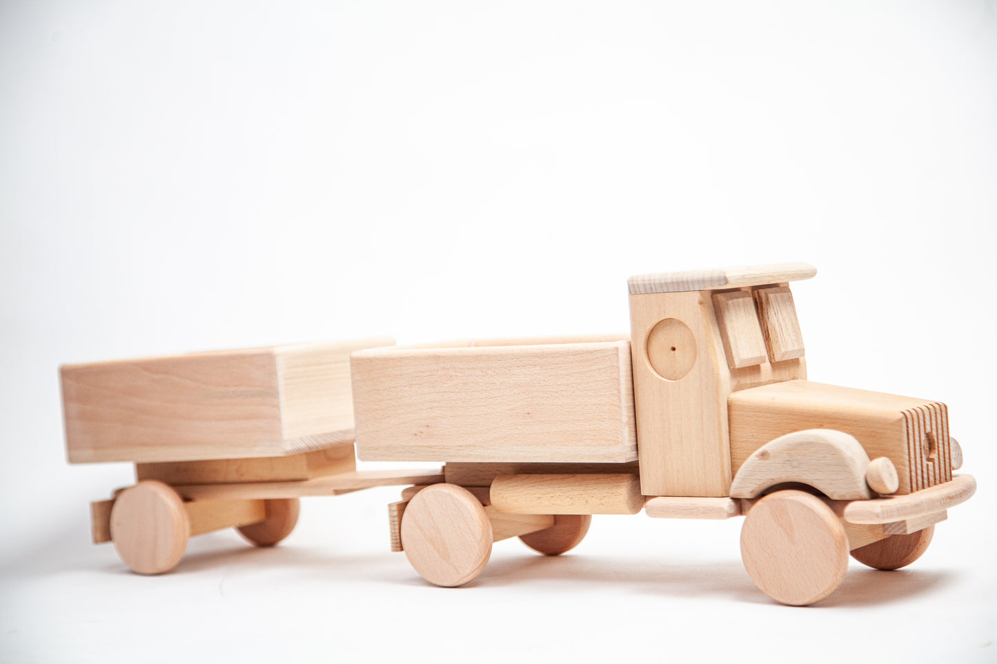 LARGE WOODEN TOY TRUCK WITH WAGON