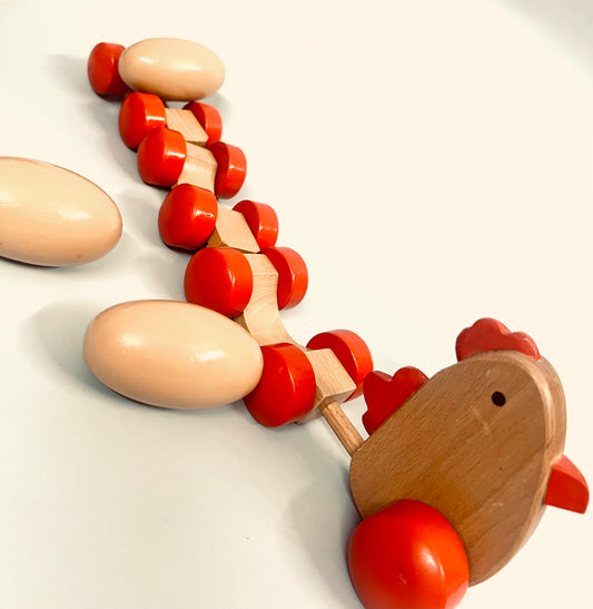 Wooden Hen and Eggs Pull-Along Toy – Farmyard Fun for Balvatika Learners