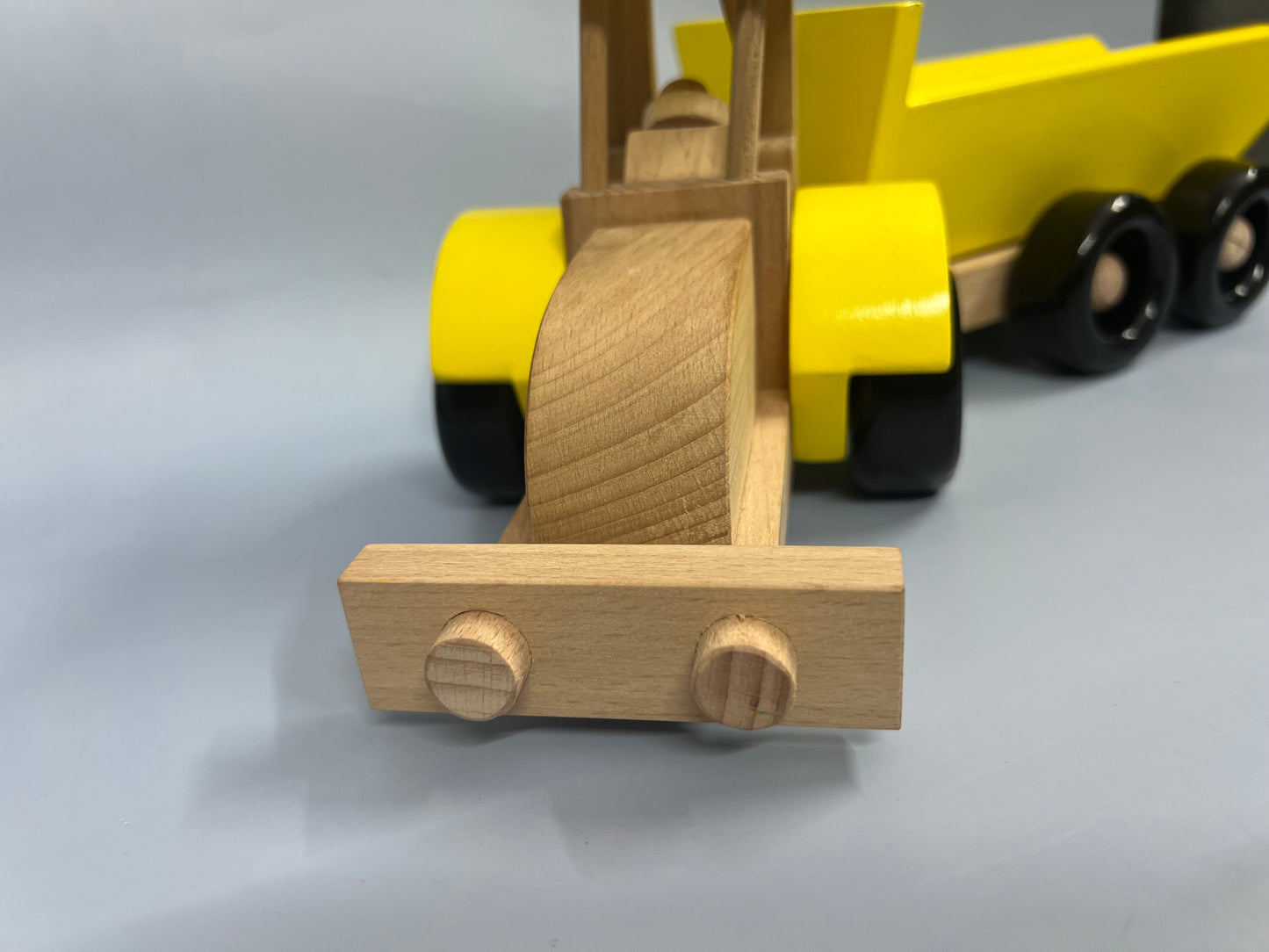 WOODEN TOY TRUCK WITH WAGON ,YELLOW CONSTRUCTION TOY TRUCK