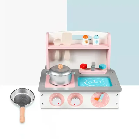 Little Chef Foldable Wooden Kitchenette – Mini Pack-Away Play Kitchen with Pan & Accessories