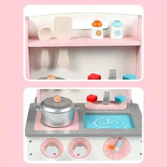 Little Chef Foldable Wooden Kitchenette – Mini Pack-Away Play Kitchen with Pan & Accessories