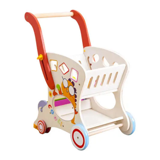 Little Steps Wooden Push Walker & Doll Stroller (Shopping Cart Style)