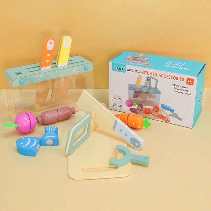 Wooden Pretend Play Kitchen Accessories Set – Montessori Role Play Toy