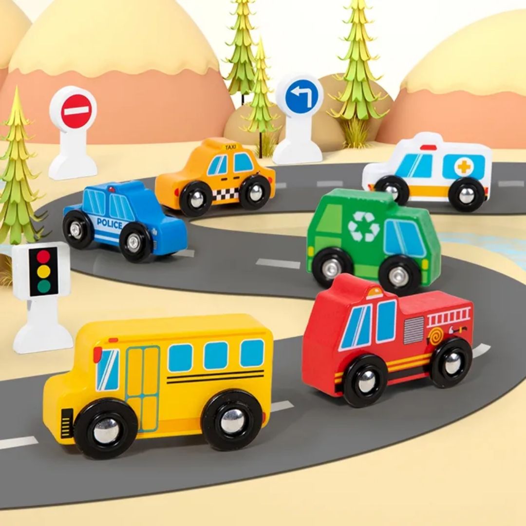 Wooden Car Set – Pack of 6 | Montessori-Inspired Learning Toys (Ages 3+)