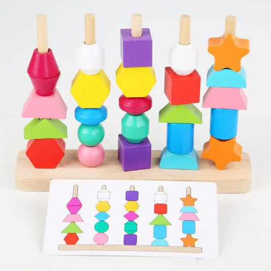 Montessori Wooden Beads Sequencing & Lacing Toy – Early Learning Activity Set