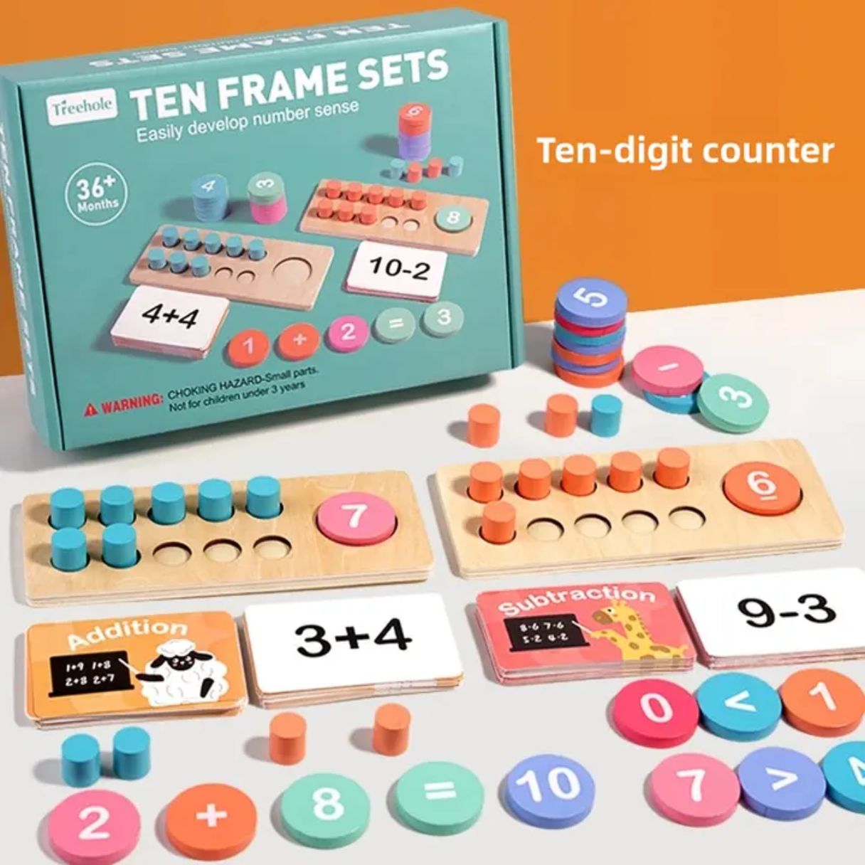 Wooden Ten Frame Math Learning Set – Addition, Subtraction & Number Sense Kit