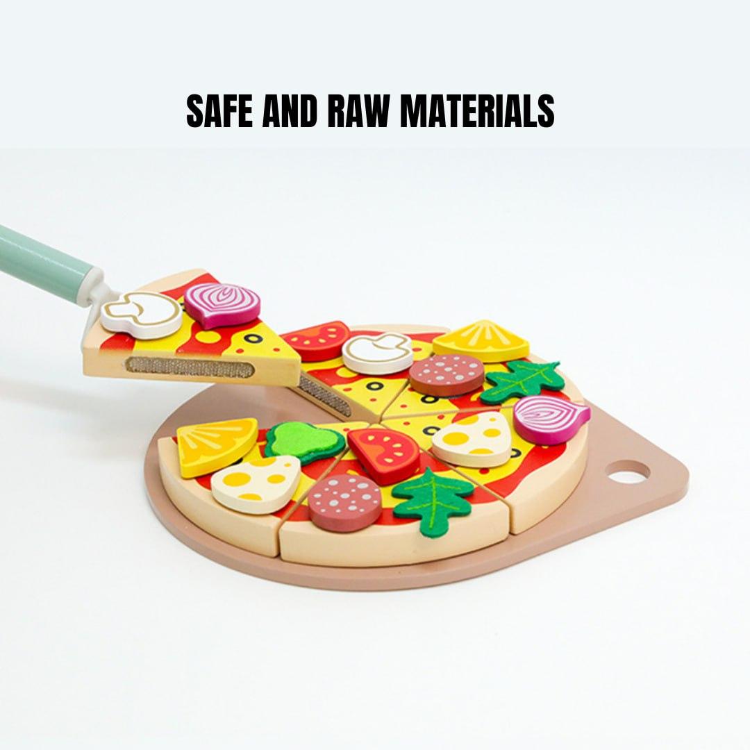 Wooden Pizza Pretend Play Set with Toppings & Accessories – Montessori Kitchen Role Play Toy