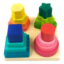 Wooden Geometric Four-Column Shape Sorting & Stacking Board