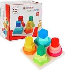 Wooden Geometric Four-Column Shape Sorting & Stacking Board