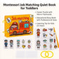 Montessori Job Matching Quiet Book for Toddlers with illustrations and text on a white background