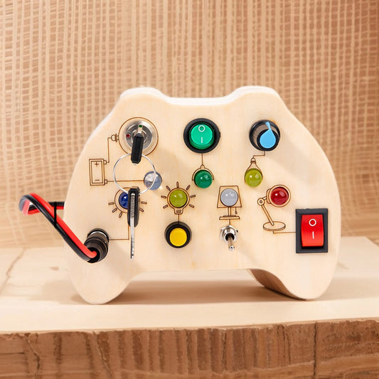 Montessori LED Light Switch Busy Board – Educational Wooden Travel Activity Board