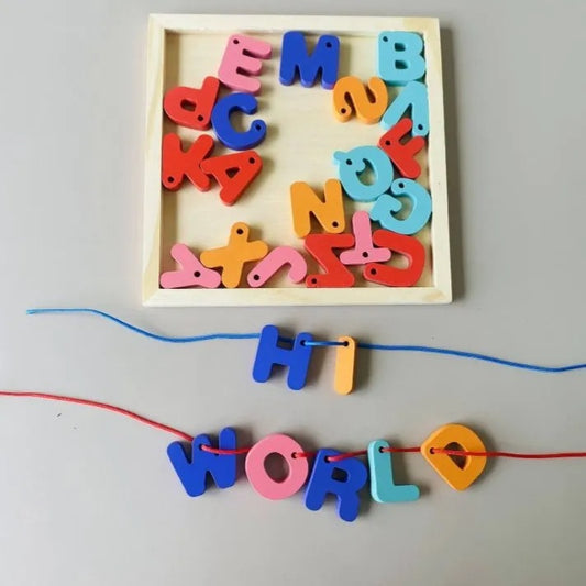 Wooden Alphabet Lacing Beads – ABC Threading Toy (A–Z)