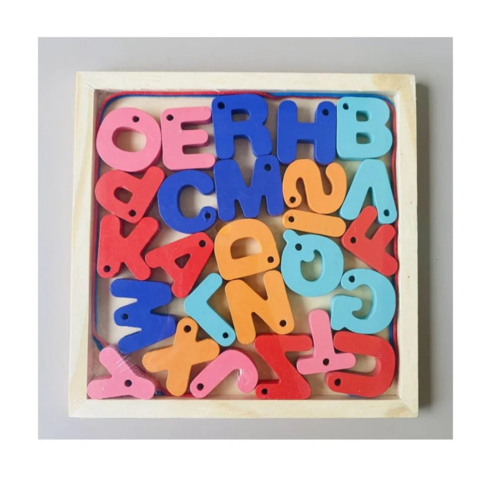 Wooden Alphabet Lacing Beads – ABC Threading Toy (A–Z)