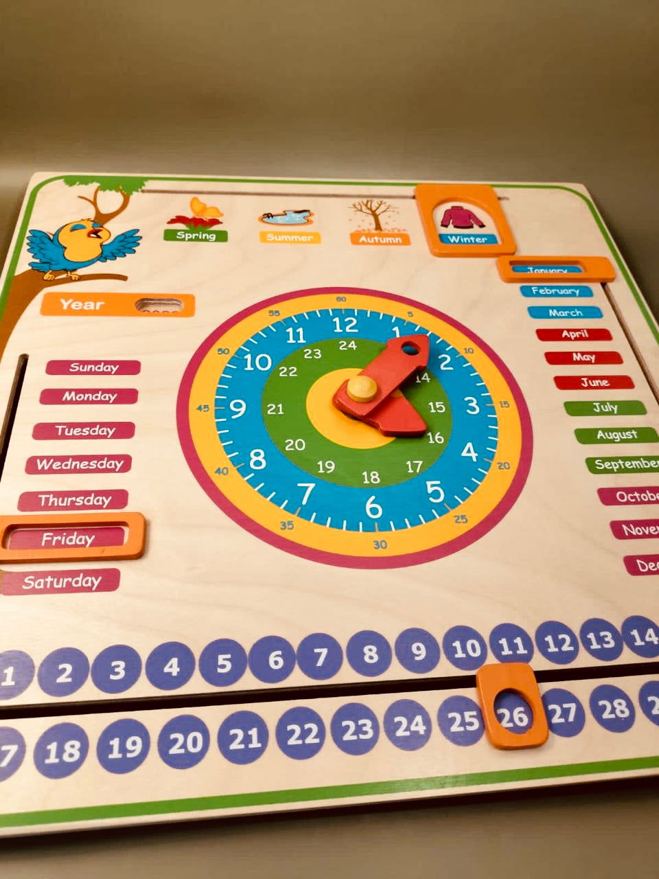 Wooden Educational Calendar – Learn Time, Days & Weather Through Play