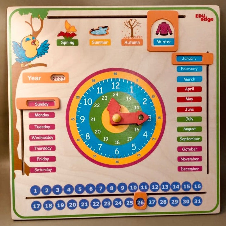Wooden Educational Calendar – Learn Time, Days & Weather Through Play