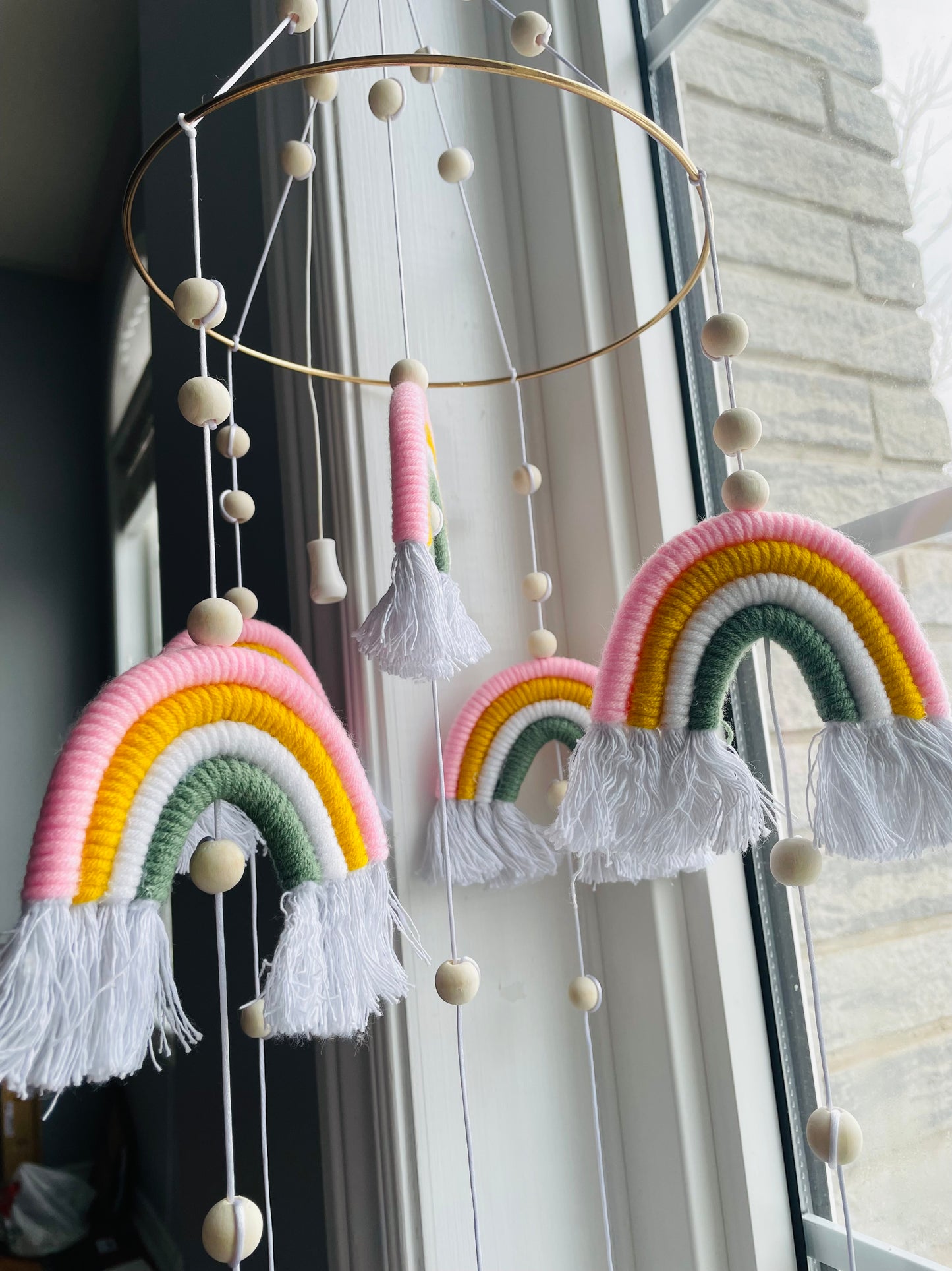 knitted baby nursery mobile hanging 